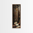 Redwood Forest, pine tree art, rustic decor, above sofa art, forest at dusk painting, wabi sabi art, tall skinny art, framed canvas print