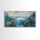 Steel Bridge, landscape painting, mountain painting, panoramic painting, framed canvas print, blue and green wall art