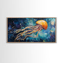 Cosmic Jellyfish, Canvas Print, ocean art, octopus art, dolphin painting, extra wide art, dark romance painting, coastal wall art