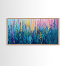 Abstract Seaweed, Framed Canvas Print, ocean art, botanical prints, teal wall art, pink abstract art, extra wide art, coastal decor