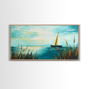 Serene Sailboat, Canvas Print, sailboat painting, coastal painting, nautical wall art, blue and green wall art, extra wide art