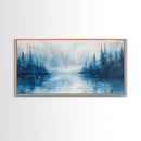 Misty Lake Scene, Moody Art, Pine Tree Art, Landscape Painting, Framed Canvas Print, Bedroom Art, Above Bed Wall Art