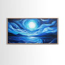 Blue Moon Painting, Moody Art, Nautical Wall Art, Coastal Painting, Framed Canvas Print, Above Couch Art, Extra Wide Art