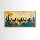 Deer Herd Painting, rustic wall art, farmhouse art, wildlife painting, nature painting, framed canvas print, woodland decor