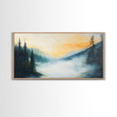 Foggy Pines, smoky mountain art, framed canvas print, forest at dusk painting, pine tree art, above bed wall art, rustic decor