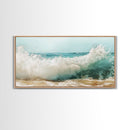 Ocean Wave, Beach Splash, Panoramic Art, Framed Canvas Print, Surf Wall Art, Nautical Decor, Coastal Wall Art, Extra Wide Art