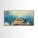 Rustic Dock, Nautical Wall Art, Framed Canvas Print, Coastal Landscape Art, Ocean Painting, Seascape Painting, Extra Wide Art