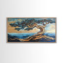 Twisted Tree, Oak Tree Art, Canvas Print, Coastal Landscape Art, Nature Painting, Rustic Wall Art, Blue And Green Wall Art