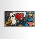Mosaic Playing Card, mosaic wall art, rustic decor, extra wide art, textured art, blue and green wall art, Framed Canvas Print