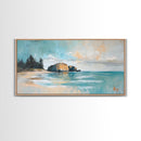Serene Beach Landscape, framed canvas print, coastal painting, seascape painting, extra wide art, nautical wall art, bedroom art
