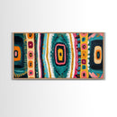 Geometric Abstract, bold colors, sacred geometry art, tribal design, vibrant patterns, extra wide art, Framed Canvas Print, boho art
