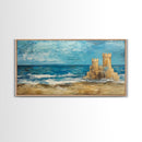 Sandcastle Painting, Coastal Decor, Beach House Wall Art, Nautical Painting, Framed Canvas Print, Seascape Art, Ocean Wave Painting
