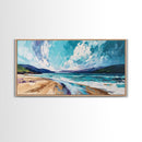 Seascape Painting, coastal landscape art, beach house decor, Ireland painting, blue and green wall art, panoramic art, canvas print
