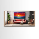 Red Couch, Sunset Painting, Above Sofa Art, Coastal Wall Art, Beach Decor, Panoramic Art, Framed Canvas Print, Living Room Art