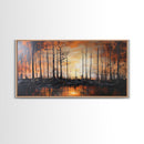 Forest at Dusk, moody art, fall landscape painting, pine tree art, framed canvas print, extra wide art, autumn wall art, rustic decor