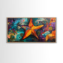 Vibrant starfish, coastal abstract, nautical decor, framed canvas print, ocean painting, coastal painting, whimsical art