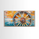 Rustic Wagon Wheel, Canvas Print, western wall art, rustic decor, farmhouse art, extra wide painting, horizontal wall art