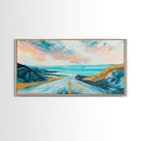 Open Road, Ocean View Highway, Coastal Landscape, Nautical Painting, Lake Tahoe Art, Panoramic Art, Canvas Print, Horizontal Art