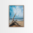 Driftwood, coastal landscape art, rustic decor, farmhouse art, framed canvas print, seascape painting, nautical decor, ocean art