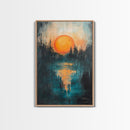 Sunset Over Water, Forest at Dusk Painting, Moody Landscape, Warm Glow Art, Nature Wall Art, Rustic Decor, Canvas Print