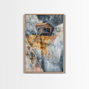 Rustic Cabin on Cliff, barn landscape painting, rustic art, farmhouse art, wabi sabi art, vintage horse art, Framed Canvas Print