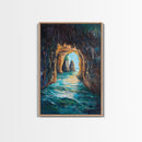 Sunlit Ocean Grotto, seascape painting, nautical painting, tropical wall art, blue and green wall art, Framed Canvas Print