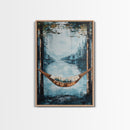 Hammock, Lake, Birch Trees, Framed Canvas Print, birch tree painting, landscape painting, wabi sabi art, rustic decor, extra wide art
