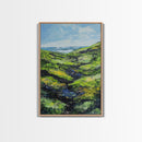 Ireland painting, green wall art, coastal landscape art, wabi sabi art, farmhouse art, Framed Canvas Print, landscape painting