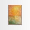 Golden Sunset Horizon Framed Canvas Print Warm Minimalist Wall Art, Serene Ocean Painting, Modern Living Room Decor, Calming Tones