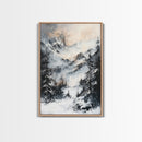 Snowy Mountain Scene Canvas Print Winter Wonderland Wall Art, Alpine Landscape Painting, Cozy Cabin Decor, Neutral Holiday Artwork