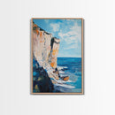 Coastal Cliff Art Framed Canvas Print | Beach Wall Decor | Ocean Landscape Painting | Seaside Home Art | Nautical Wall Art