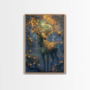 Golden Stag, Mystical Forest, Fantasy Animal Art, Sacred Geometry Wall Art, Rustic Wall Art, Living Room Art, Canvas Print, Gift Idea
