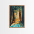 Golden Forest, moody art, pine tree art, wabi sabi wall art, landscape painting, rustic decor, Framed Canvas Print, autumn decor