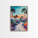 Palm Sunset, Coastal Cowgirl Wall Art, Southwest Wall Art, Surf Wall Art, Pink Orange Wall Art, Canvas Print, Extra Wide Art