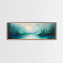 Forest Lake Morning Framed Canvas Print Calm Nature Art, Misty Green Landscape, Cabin Wall Decor, Peaceful Living Room Artwork