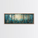 Enchanted Forest Glow Canvas Print Moody Woodland Art, Blue Green Nature Painting, Dreamy Landscape Decor, Large Living Room Artwork