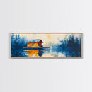 Lake Cabin Reflection Canvas Print Rustic Lodge Wall Art Cozy Winter Artwork Warm Cabin Decor Large Framed Home Wall Art
