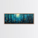 Moonlit Forest Wall Art, Mystical Woodland Painting, Dark Blue Nature Art, Enchanted Trees, Cozy Cabin Decor, Bedroom Wall Art