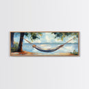 Relaxing Hammock Lake Scene, Tranquil Coastal Art, Serene Nature Painting, Boho Wall Decor, Minimalist Bedroom Art