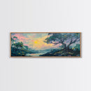 Sunset Over Rolling Hills Canvas Print - Impressionist Landscape Wall Art, Vibrant Sky Painting, Living Room Accent