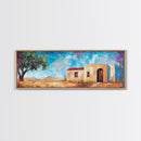 Southwest Desert House Painting, Rustic Western Wall Art, Blue Sky Adobe Home, Boho Minimalist Living Room Decor, Framed Canvas Print