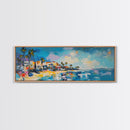 Tropical Beach Houses Framed Canvas Print Coastal Wall Art Vibrant Colorful Painting Modern Decor Large Art Living Room Office Art