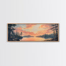 Sunset Lake Reflection Framed Canvas Print Autumn Landscape Warm Tones Nature Wall Art Rustic Cabin Decor Bedroom Living Room