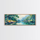 Mountain Lake View Canvas Print, Serene Landscape Painting, Green Nature Wall Art, Living Room Decor, Rustic Cabin Artwork, Gift Idea