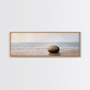 Tranquil Beach Rock Canvas Print Minimalist Wall Art Coastal Zen Painting Neutral Living Room Wall Art Serene Ocean Decor