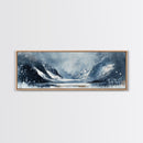 Moody Winter Mountains Framed Canvas Print Dark Landscape Painting Snowy Peaks Rustic Cabin Wall Art Lodge Decor Adventure Gift