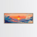 Sunset Glow, Scenic Ocean Painting, Warm Beach Art, Coastal Decor, Framed Canvas Print, Living Room Artwork, Ocean Lover Gift