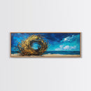 Ocean Swirl, Golden Waves, Abstract Beach Art, Framed Canvas Print, Modern Coastal Decor, Statement Wall Art, Ocean Vortex, Vibrant Blue