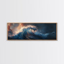 Dramatic Ocean Wave Framed Canvas Print Moody Seascape Wall Art, Deep Blue Stormy Sea Decor, Statement Living Room or Office Art