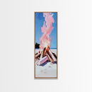 Bonfire Glow, Beach Campfire, Pink Flame Art, Framed Canvas Print, Coastal Decor, Warm Aesthetic, Living Room or Bedroom Wall Art